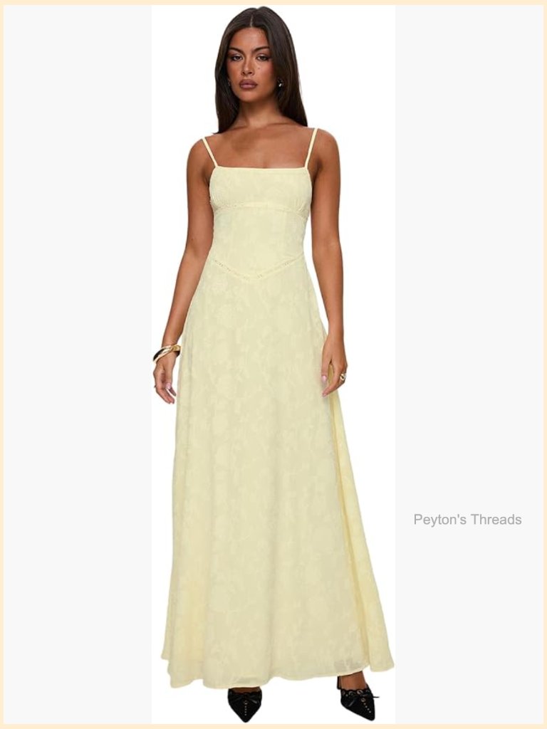 Casual Maxi Dress With Floral Detailing, Square Neck, Sleeveless, Zipper Closure